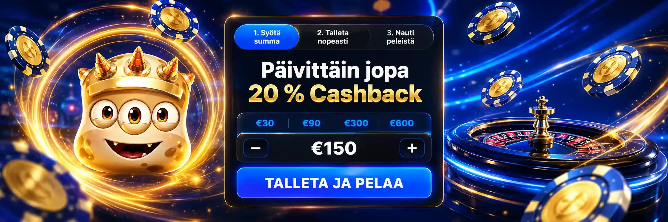Päivittäinen 20 prosentin cashback-kampanja suomalaisille pelaajille